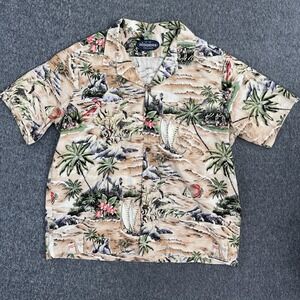 Vintage Riggers Hawaiian Shirt Mens L Beige Tropical Aloha Beach Button Up Retro